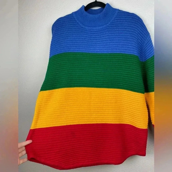 UNIF Women's Small Crayola Sweater Stripe Primary Color Block Mock Neck Emma Cha - Picture 10 of 16